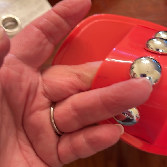 Schutz Red Slide Sandals with Gold Accents - Picture 6 of 6